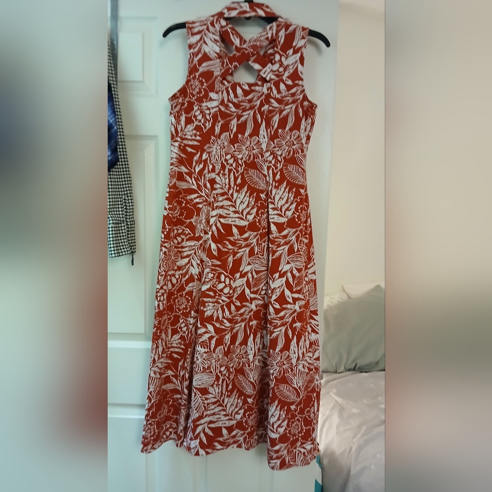 Coldwater Creek Terracotta and White Floral Midi Dress